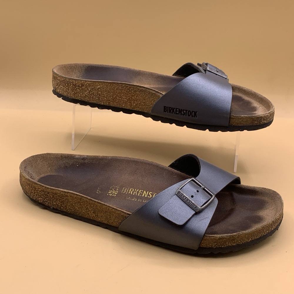 Birkenstock Madrid Women's Metallic Gray Birko Flor Sandals Slides - EU 41/US 10